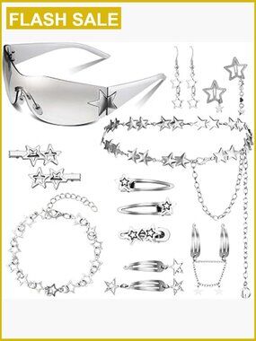 Y2K Star Accessories Set Bracelet Waist Chain Sunglasses Hair Clips Earrings
